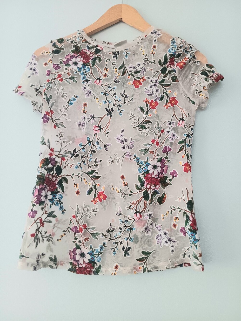 A New Day White Sheer Floral Textured Short Sleeve Blouse Sz S